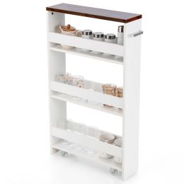 Rolling Kitchen Slim Storage Cart Mobile Shelving Organizer w/ Handle White