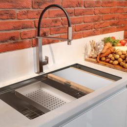Trustmade 32" x 19" Workstation Ledge Handmade Undermount Kitchen Sink SUS304 Stainless Steel 16 Gauge Big Single Bowl Bar or Outdoor