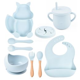 Silicone Squirrel Tableware Baby Silicone Food Supplement Set Baby Spork Integrated Silicone Plate Suit (Option: Y5-Suit)