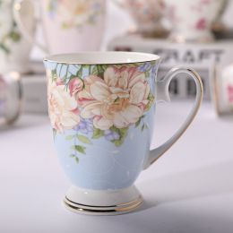 Household Creative Bone China Mark Office Cup (Option: Li Ri Blue-300 ML)