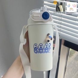 Junior High School Student Water Cup Special Insulation For School Men And Women Large Capacity (Option: White Kid 500ml Rope Holding-2.1L)