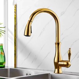 Copper Pull Antique Washing Basin Retractable Sink Kitchen Retro European Faucet (Option: Gold 2)