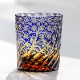Hand Carved Lead-free Crystal Glass Cup (Option: Blue Wave)