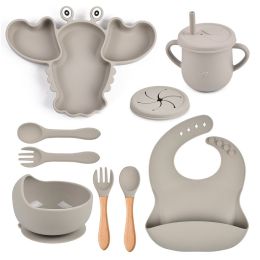 Baby And Infant Baby Food Three-grid Lobster Silicone Plate Suit (Option: Y20-Lobster Plate Full Set)